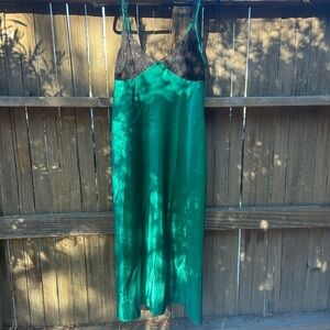 Women's Black Lace & Emerald Satin Slip Camisole